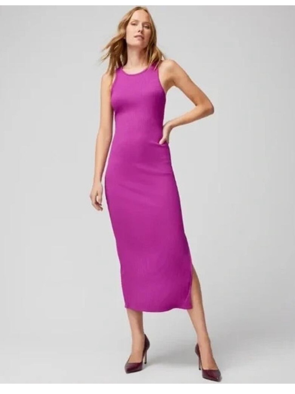 White House Black Market Sleeveless Fuchsia Bodycon Ribbed Maxi Dress